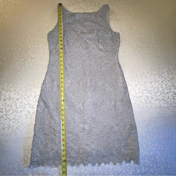 Lauren Ralph Lauren Metallic Silver Gray Lace Sheath Dress - Picture 14 of 16